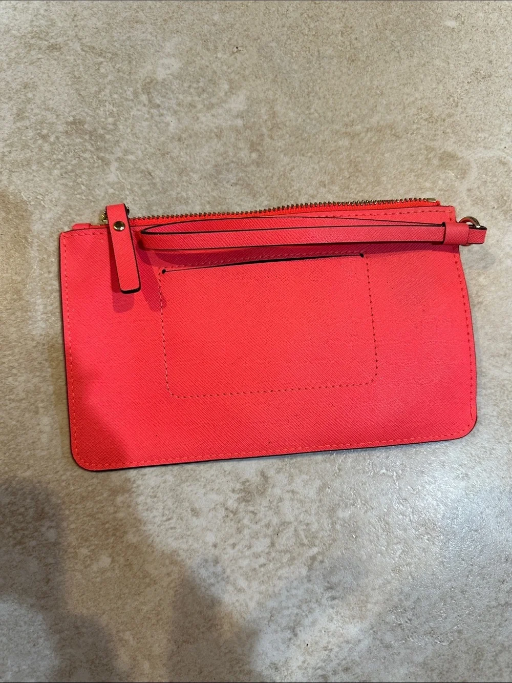 Kate Spade Saffiano Leather Neon Coral Small Wristlet Wallet Micro Bag
